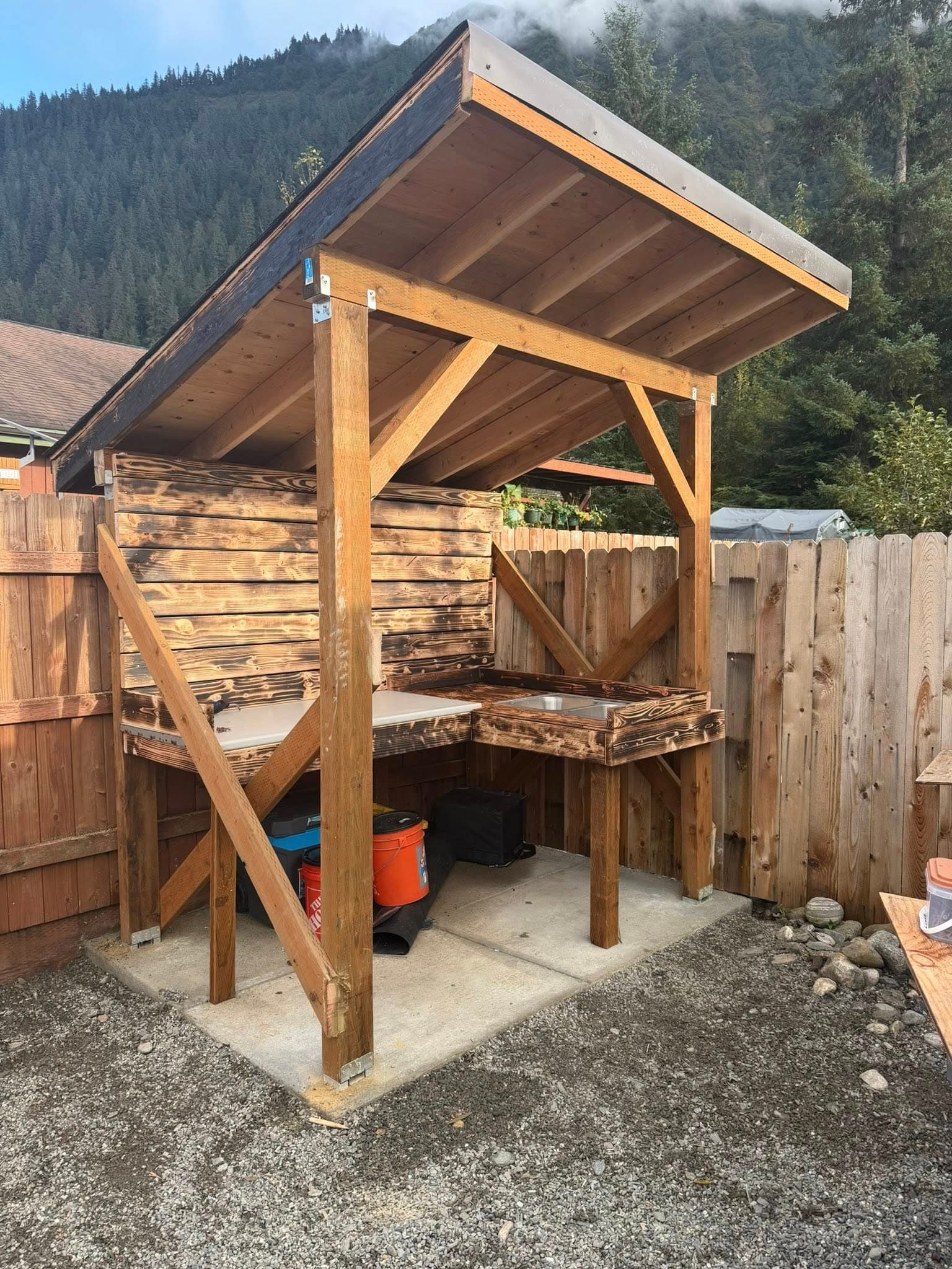 Custom covered outdoor structure built by Sourdough Construction in Juneau, Alaska
